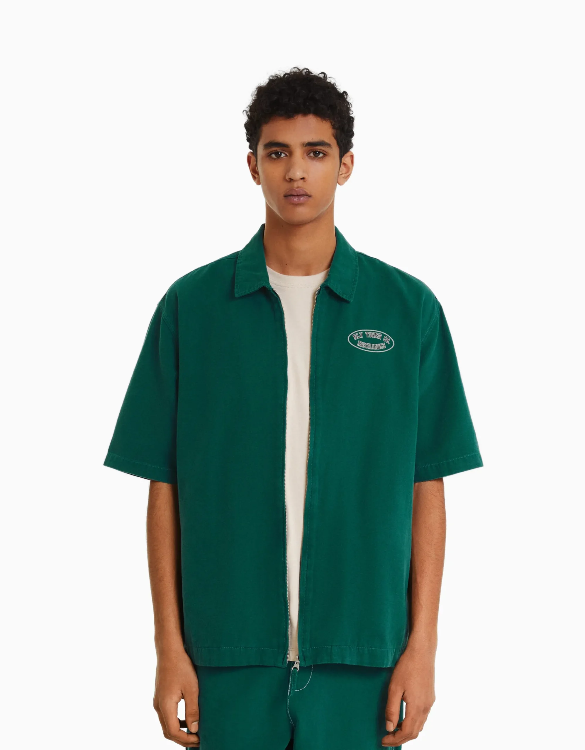 HOMME BERSHKA Surchemises*Surchemise manches courtes toile zippée