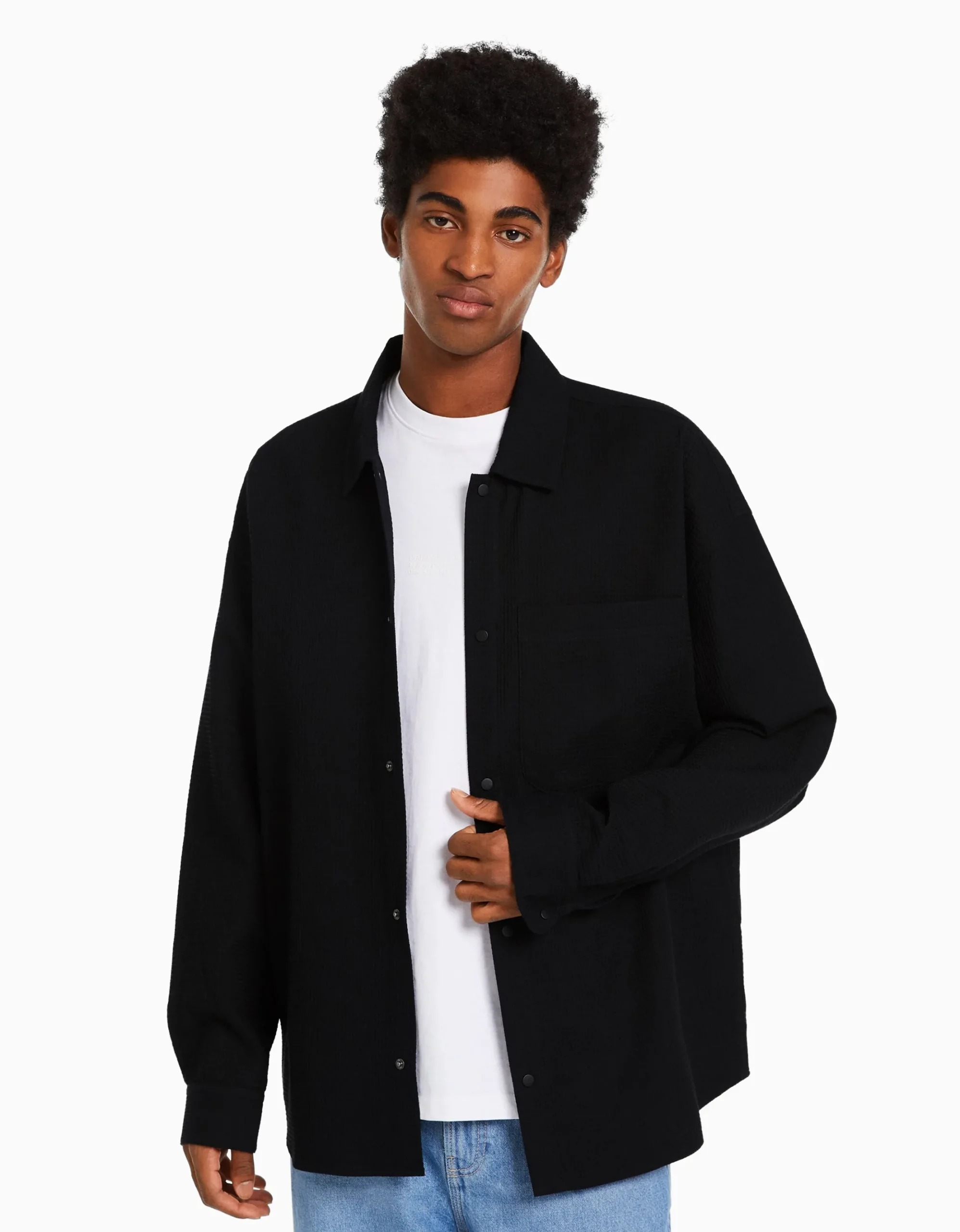 HOMME BERSHKA Surchemises*Surchemise manches longues gaufrée boutons-pression