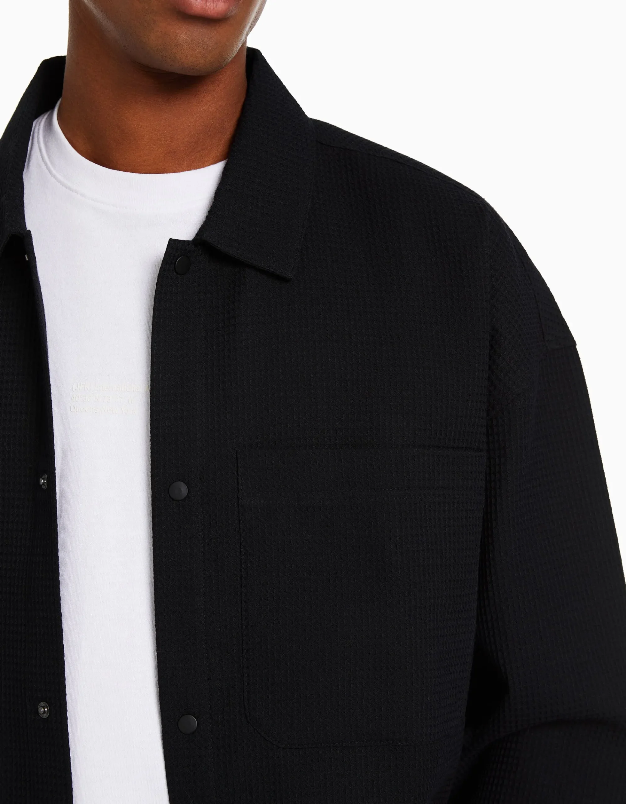 HOMME BERSHKA Surchemises*Surchemise manches longues gaufrée boutons-pression