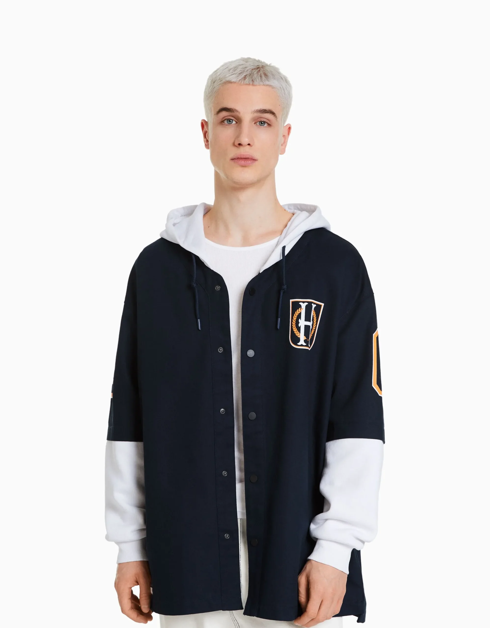 HOMME BERSHKA Vêtements*Surchemise manches longues capuche varsity molleton
