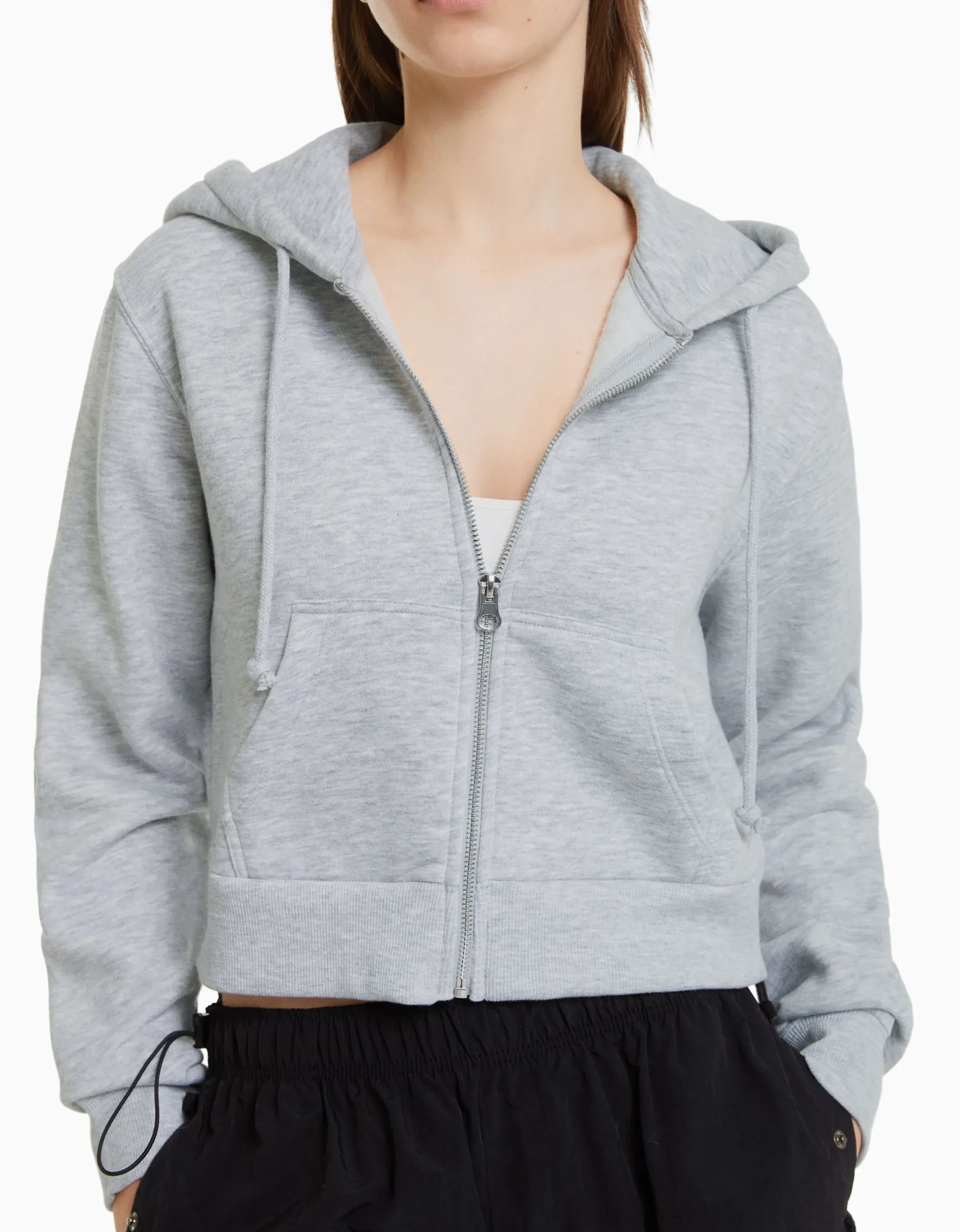 FEMME BERSHKA Survêtement*Sweat capuche cropped fermeture Éclair