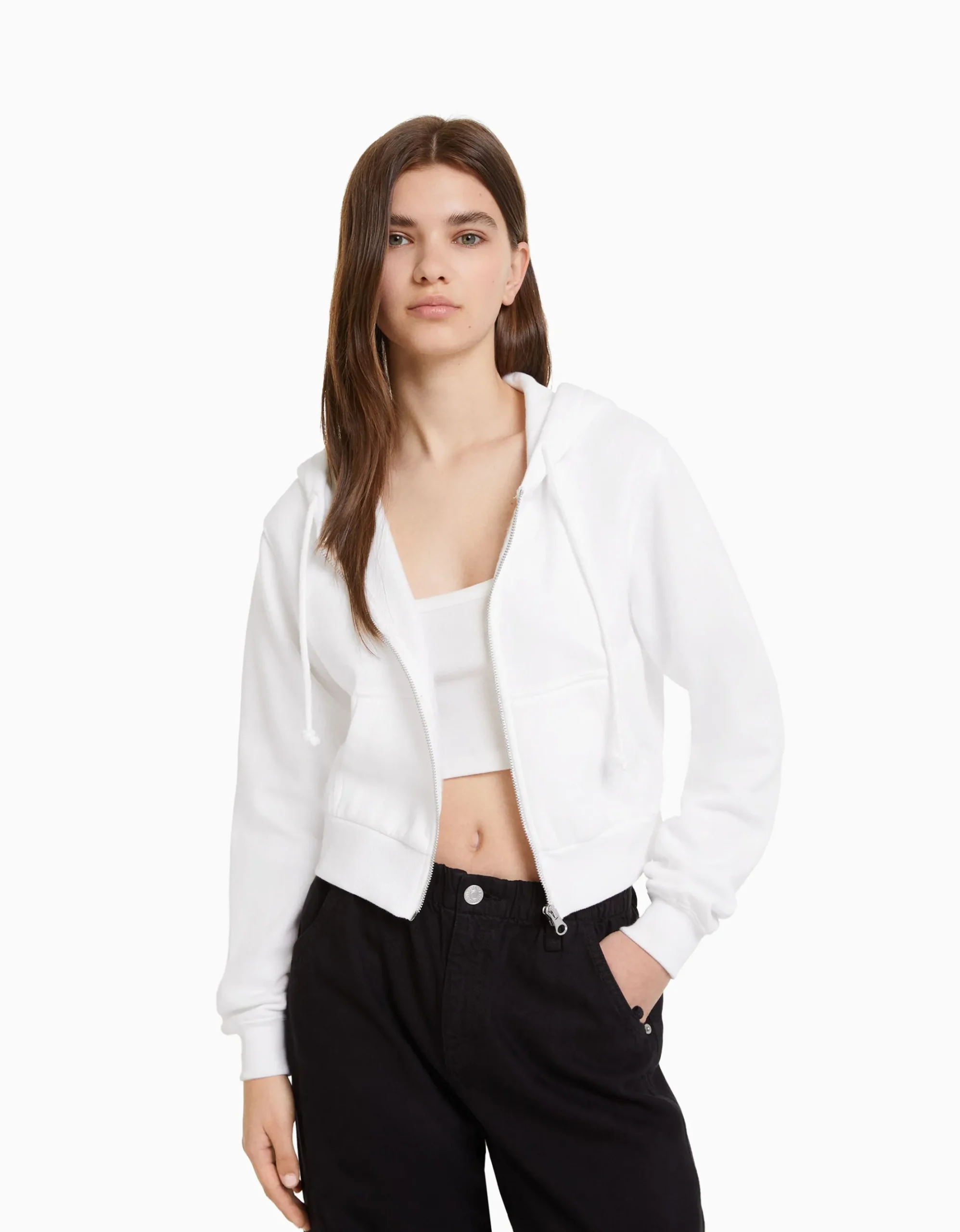FEMME BERSHKA Survêtement*Sweat capuche cropped fermeture Éclair