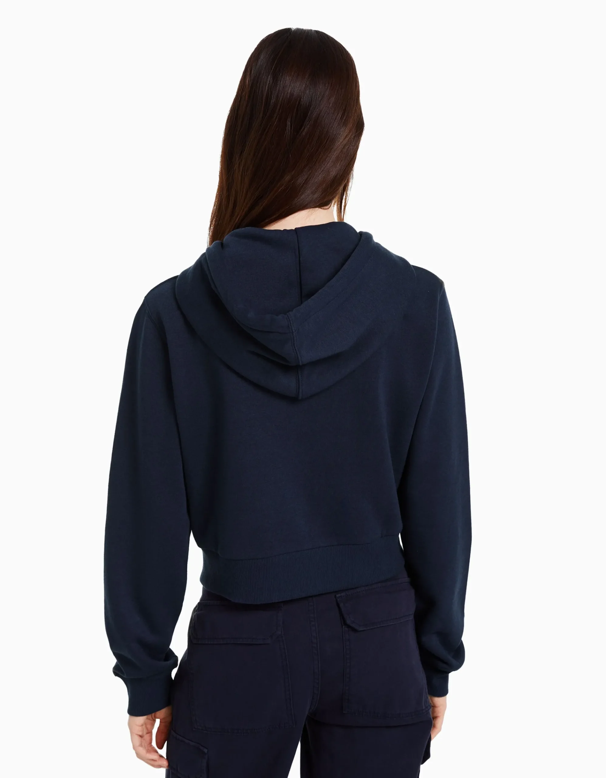 FEMME BERSHKA Personnalisables*Sweat capuche cropped fermeture Éclair