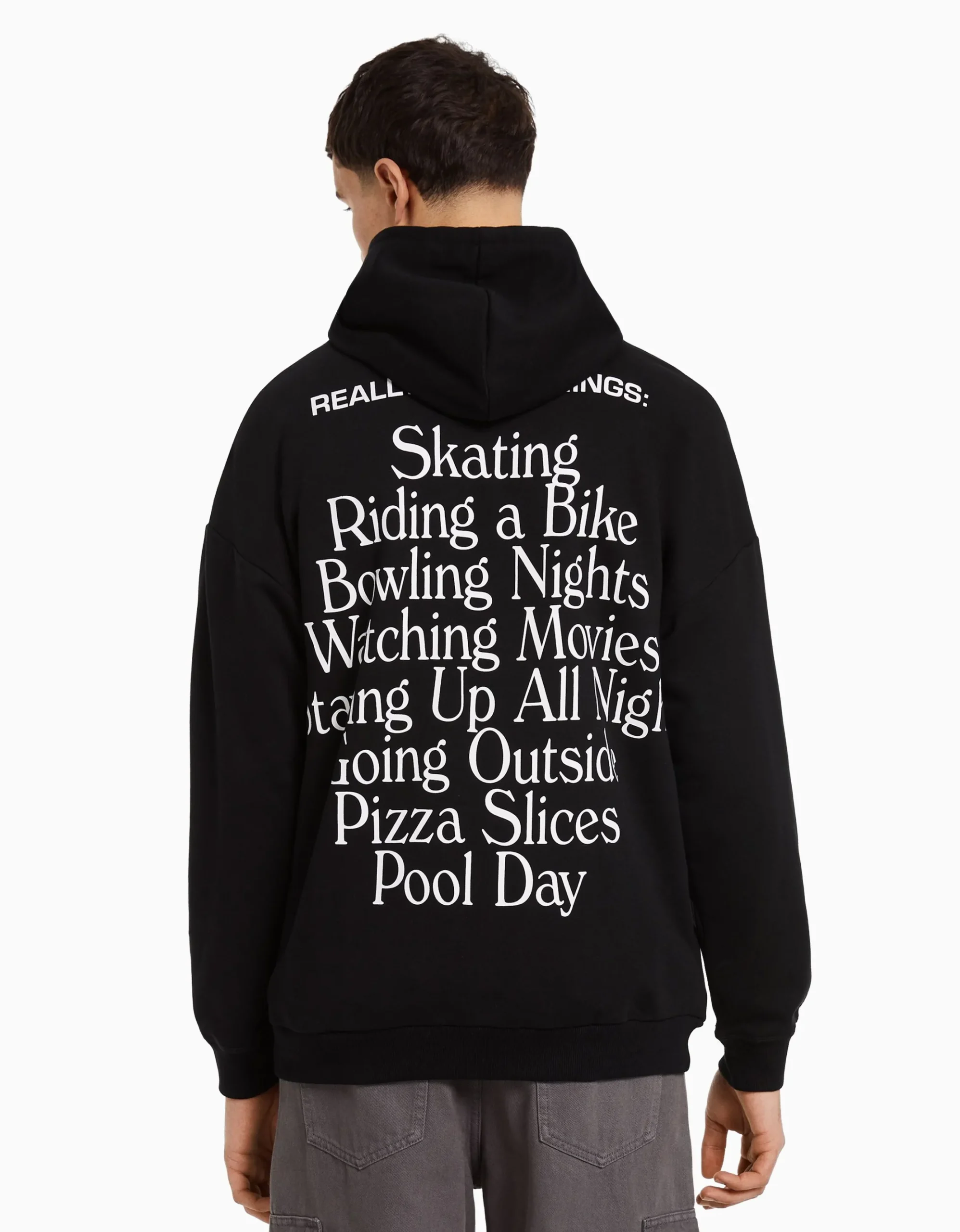 HOMME BERSHKA Sweats*Sweat capuche easy fit imprimé