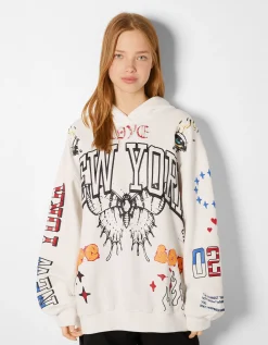 FEMME BERSHKA Sweats*Sweat capuche imprimé