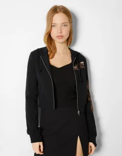 FEMME BERSHKA Pulls*Sweat capuche zippé imprimé dragon
