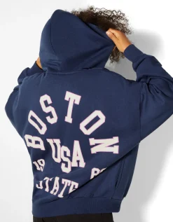 FEMME BERSHKA Pulls*Sweat capuche zippé imprimé varsity