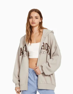 FEMME BERSHKA Survêtement*Sweat capuche zippé imprimé varsity