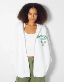 FEMME BERSHKA Pulls*Sweat capuche zippé imprimé varsity