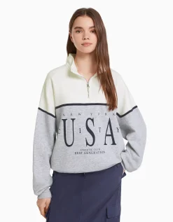FEMME BERSHKA BSK Teen*Sweat col montant imprimé