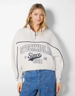 FEMME BERSHKA BSK Teen*Sweat col montant zippé imprimé