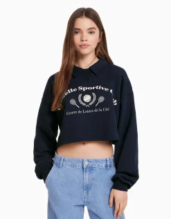 FEMME BERSHKA Sweats*Sweat col polo imprimé
