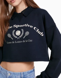 FEMME BERSHKA Sweats*Sweat col polo imprimé