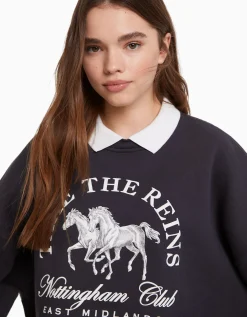 FEMME BERSHKA BSK Teen*Sweat col polo imprimé
