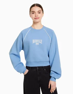 FEMME BERSHKA Sweats*Sweat col rond imprimé contraste