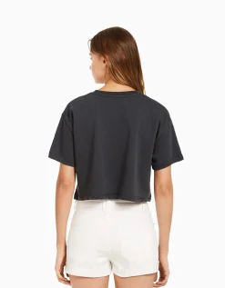 FEMME BERSHKA Tee-shirts*Sweat cropped imprimé manches courtes