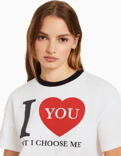 FEMME BERSHKA Tee-shirts*Sweat cropped imprimé manches courtes