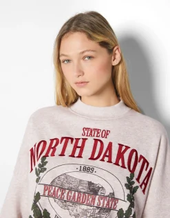 FEMME BERSHKA BSK Teen*Sweat imprimé broderie