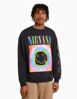 HOMME BERSHKA Vêtements*Sweat imprimé Nirvana