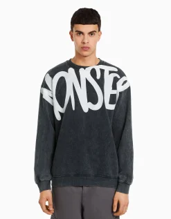 HOMME BERSHKA Vêtements*Sweat oversize effet délavé imprimé