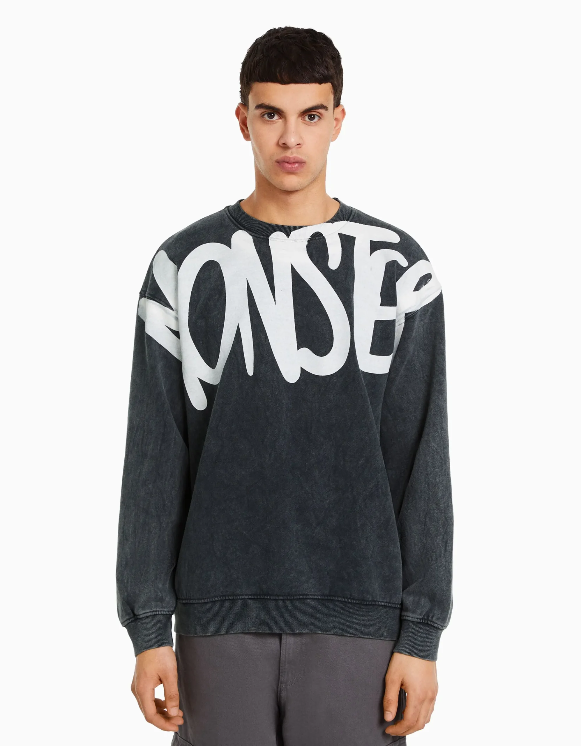 HOMME BERSHKA Vêtements*Sweat oversize effet délavé imprimé
