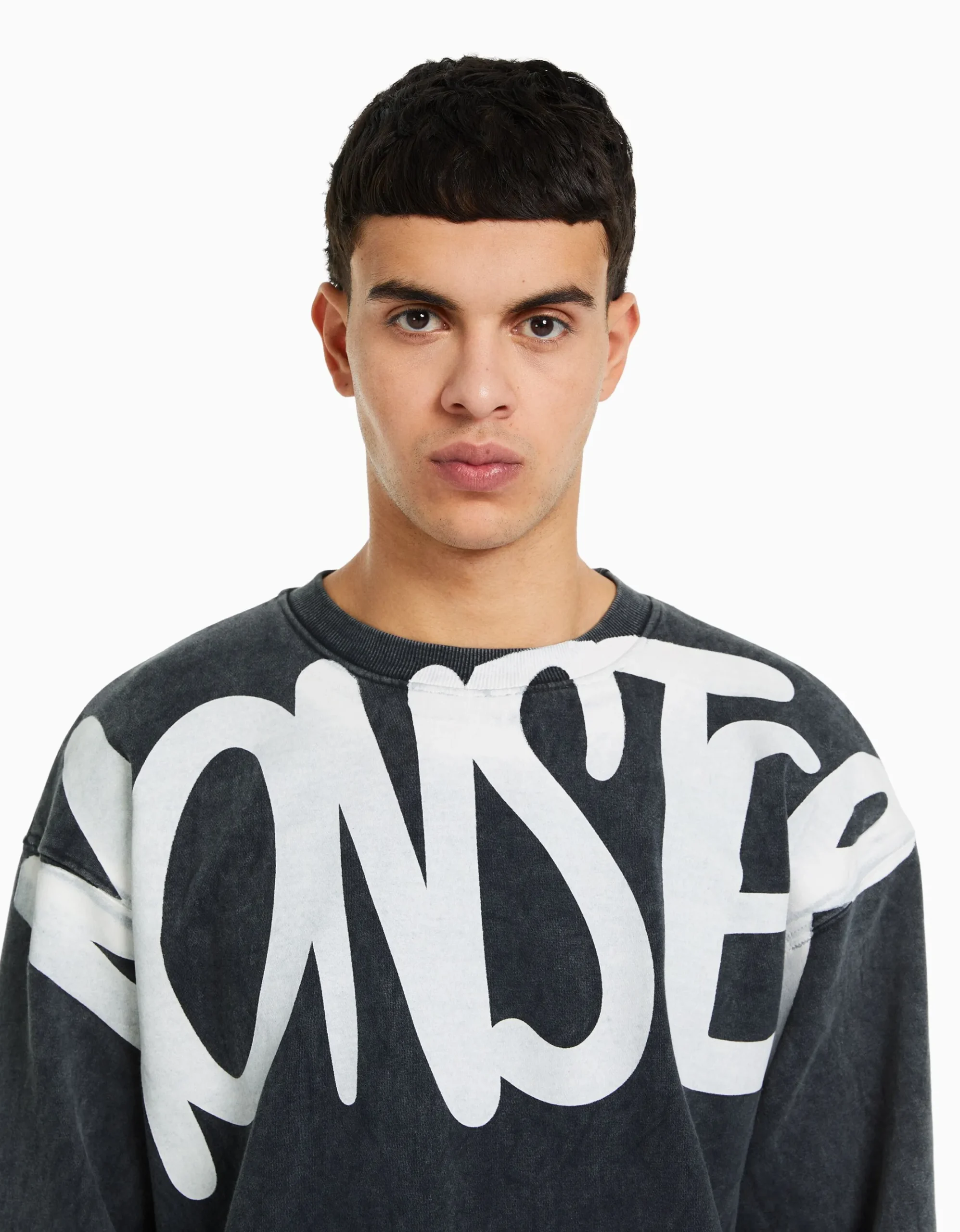 HOMME BERSHKA Vêtements*Sweat oversize effet délavé imprimé