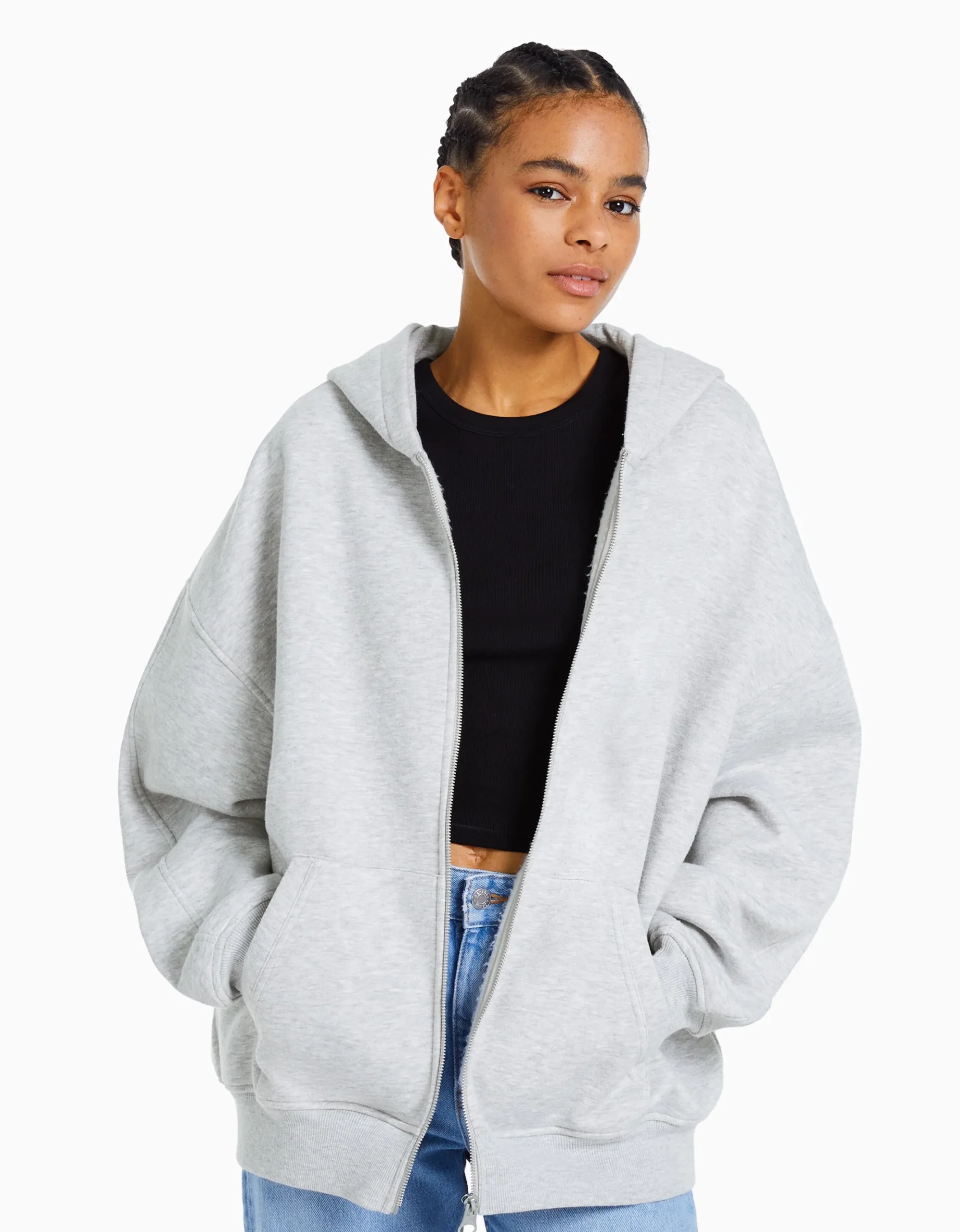 FEMME BERSHKA Personnalisables*Sweat zippé capuche oversize