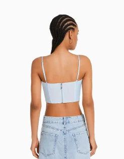 FEMME BERSHKA Vêtements*Top corset satiné bretelles fines