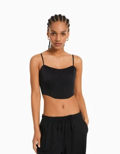 FEMME BERSHKA Vêtements*Top corset satiné bretelles fines