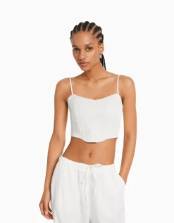 FEMME BERSHKA Vêtements*Top corset satiné bretelles fines