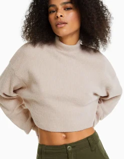 FEMME BERSHKA Maille*Top cropped manches longues col montant