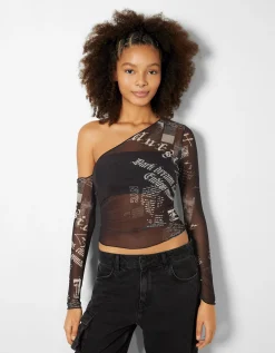 FEMME BERSHKA Tee-shirts*Top manches longues asymétrique tulle
