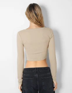 FEMME BERSHKA Tee-shirts*Top manches longues bord-côte texturé