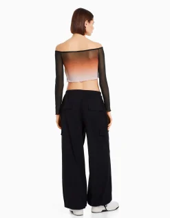 FEMME BERSHKA Tee-shirts*Top manches longues col Bardot tulle