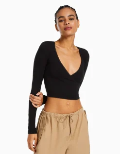 FEMME BERSHKA Tee-shirts*Top manches longues croisé