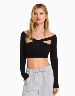 FEMME BERSHKA Vêtements*Top manches longues décolleté croisé