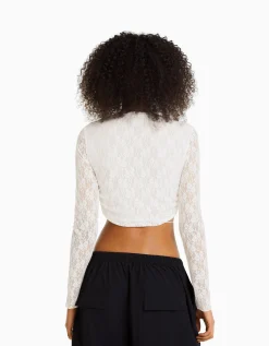 FEMME BERSHKA Vêtements*Top manches longues en dentelle décolleté croisé