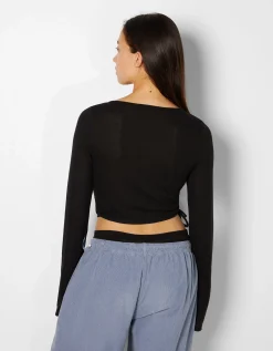 FEMME BERSHKA Tee-shirts*Top manches longues nœud décolleté croisé