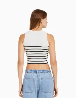 FEMME BERSHKA Tops et corsets*Top sans manches maille rayures