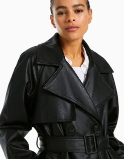 FEMME BERSHKA Similicuir*Trench similicuir
