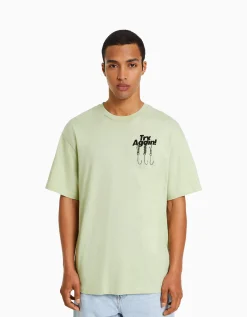 HOMME BERSHKA Tee-shirts*T-shirt boxy manches courtes imprimé