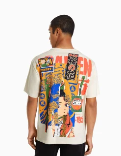 HOMME BERSHKA Tee-shirts*T-shirt boxy manches courtes imprimé