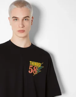 HOMME BERSHKA Tee-shirts*T-shirt manches courtes boxy imprimé racing