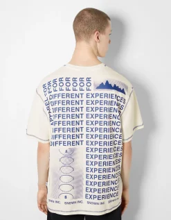 HOMME BERSHKA Tee-shirts*T-shirt manches courtes boxy fit fil contraste imprimé lettering