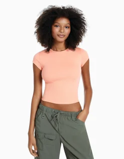 FEMME BERSHKA Personnalisables*T-shirt manches courtes bord côte