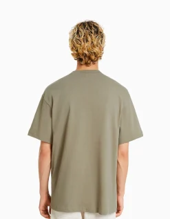 HOMME BERSHKA Vêtements*T-shirt manches courtes boxy fit imprimé poche