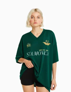 FEMME BERSHKA Vêtements*T-shirt manches courtes col polo football