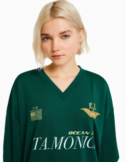 FEMME BERSHKA Vêtements*T-shirt manches courtes col polo football