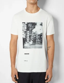 HOMME BERSHKA Tee-shirts*T-shirt manches courtes imprimé photo