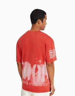 HOMME BERSHKA Vêtements*T-shirt manches courtes imprimé effet délavé